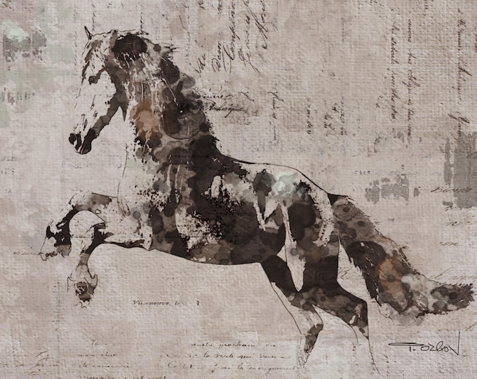 Running Wild Horse 1. Extra Large Horse, Horse Wall Decor, Brown Rustic Horse, Large Contemporary Canvas Art Print up to 81" by Irena Orlov