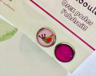 Boucles d'oreilles oiseaux fushia , 12mm, acier chirugical, hypoallergene, bird