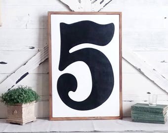 Family Number Sign, FIVE, Number 5, Gallery Wall Sign, Sign, Framed, 17x25