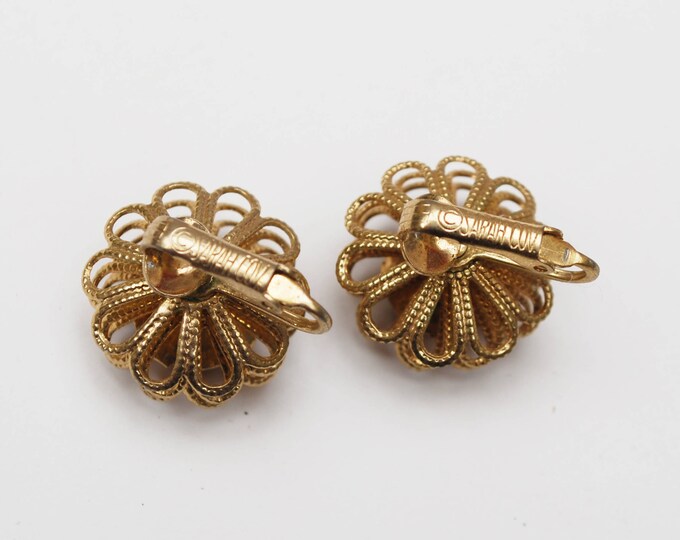 Sarah Coventry earrings - Marigold brown - rhinestone - clip on earrings Signed