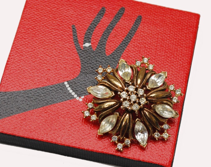 Trifari Pat Pend Rhinestone Brooch pendant - Flower Snowflake - Alfred Philippe design - Floral atomic Pin
