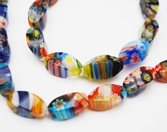 Italian Glass bead Necklace and Bracelet set - Murano colorful flower beads - Venitian - streched bracelet