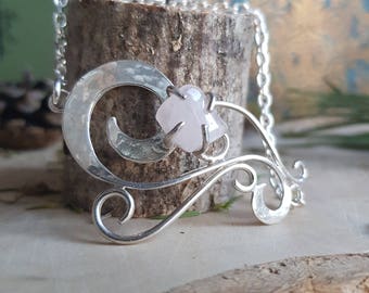 Swirly Silver Rosequartz Bracelet - Crystal Elvish Witch Wiccan Rose Quartz