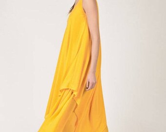 SALE New Summer Yellow Kaftan Chiffon Dress / Limited Edition Ultra Light Dress / Extravagant Long Dress /Party Dress by AAKASHA A03613