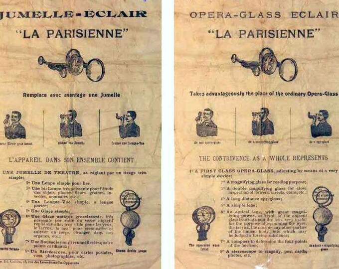 Antique French Compass, Mirror and Opera Glasses "La Parisienne", Curios from France, Flea Market Finds, Country Brocante Decor, Binoculars