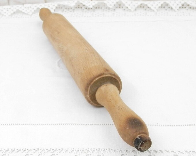 Vintage Rustic French Beech Wooden Rolling Pin, French Country Cottage Decor, Wooden Treen Primitive Kitchenware, Kitchenalia from France