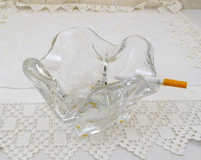 Large Vintage Crystal Glass Cigar / Cigarette Ashtray by Bayel Cristal France, Heavy Clear Glass French Ash Tray, Vintage Retro Home Decor
