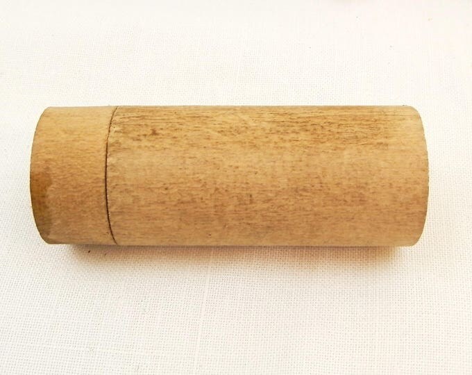 Cylindrical Turned Wooden Pill Box, French Vintage Box Made of Wood, Rustic Brocante Decor