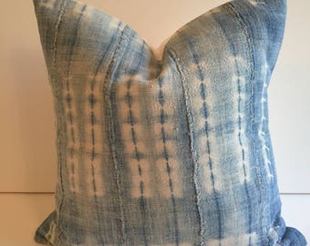 VERY faded african indigo mudcloth pillow cover