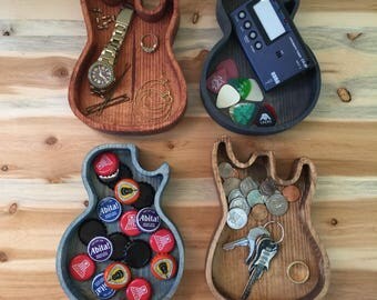 Wooden Guitar Dish, Wooden Ring Dish, Wood Catchall, Catch All Dish, Trinket Dish, Desk Organizer, Nightstand, Gift For Guitar Player,Gibson