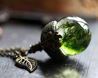 nature jewelry terrarium necklace pendant amethyst crystal birthstone february moss jewellery ireland plant gift