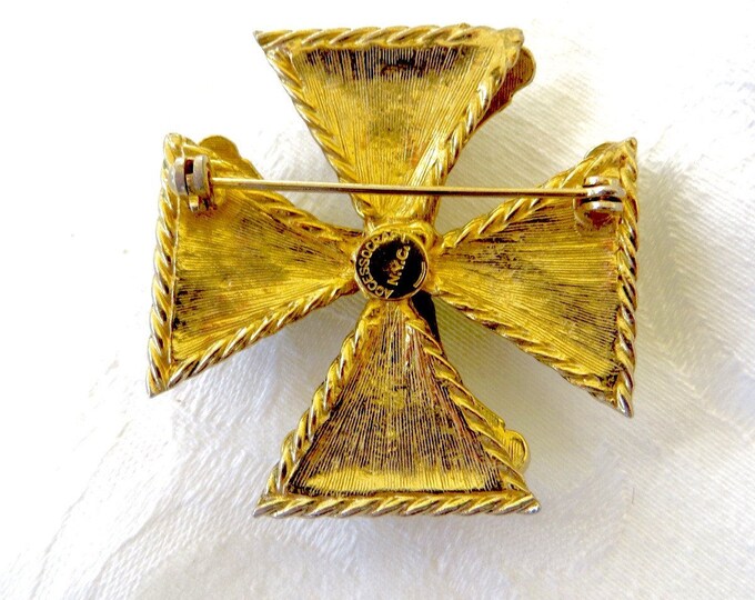 Maltese Cross Brooch Heraldic Fleur De Lis Pin, Heraldic Jewelry, Signed Accessocraft Vintage Malta Cross Designer Signed Jewelry