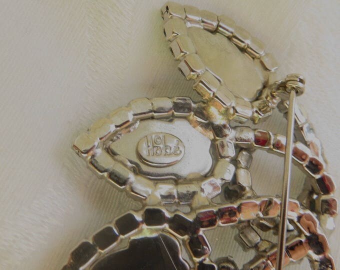 Hobe Leaf Brooch, Molded Glass Pin, Aurora Borealis, Vintage Hobe Jewelry, Designer Signed Brooch