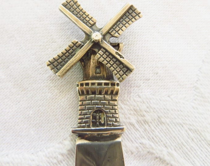 Sterling Windmill Letter Opener, Netherlands Silver, Spinning Windmill Figural, Desk Accessory