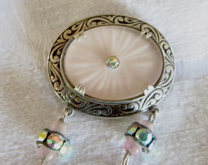 Vintage Camphor Glass Brooch, Art Deco Camphor Glass Pin, Sterling Silver, Camphor Jewelry, Pink Camphor Glass, Art Deco Jewelry, Wedding