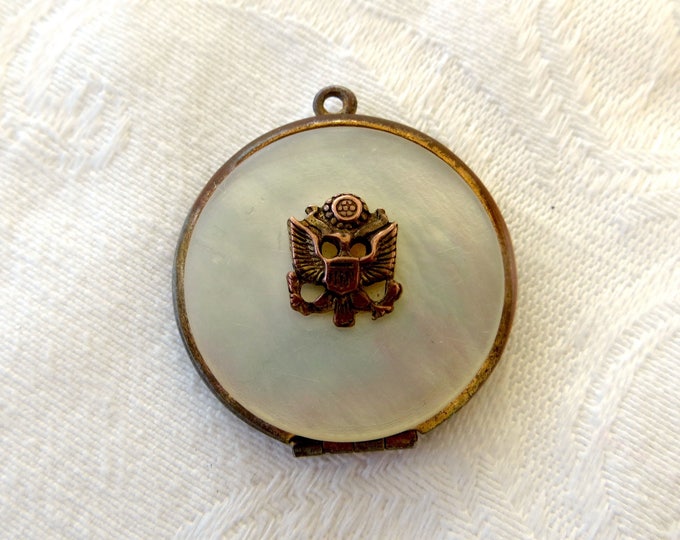 Vintage US Army Locket, Mother of Pearl, Military Locket, US Army Pendant, Military Wife, Military Mom, Military Jewelry