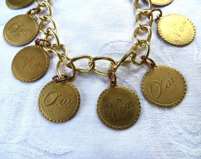 Vintage French Bracelet, Paris Coin Bracelet, Oui Non Coins, Vintage Paris Jewelry, Parisian Jewelry