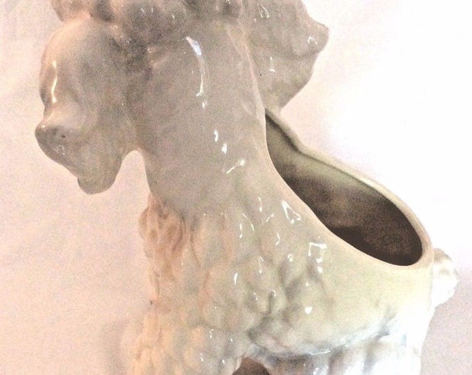 Vintage Relpo Poodle Figurine Planter, Mid Century White Dog Planter