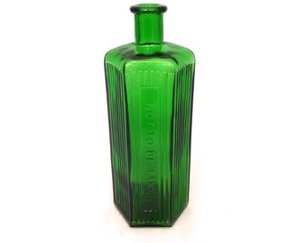 Vintage Large 8.5" Green Apothecary Poisen Bottle, Antique Apothecary Jar, Not To Be Taken, Green Medicine Bottle, Old Glass Chemist Bottle,