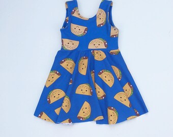 Taco Sleeveless Twirl Dress, girls knit dress, baby girl dresses, school dress, dragons love tacos, taco party, hipster baby clothes, taco