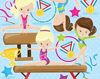 80% OFF SALE Gymnastic Girls clipart commercial use, gymnastic clipart vector graphics, digital clip art, gym digital images - CL911