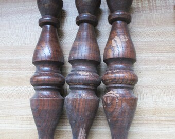 Antique Wood Architectural Salvage Lot of three spindles - Steampunk project - Estate find!