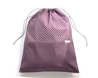 Travel Laundry Bag, Lingerie Bag,Drawstring Bag, Travel Accessory Bag, French Cotton, Cambric & Poplin, Fig With White Stars, Gift for her