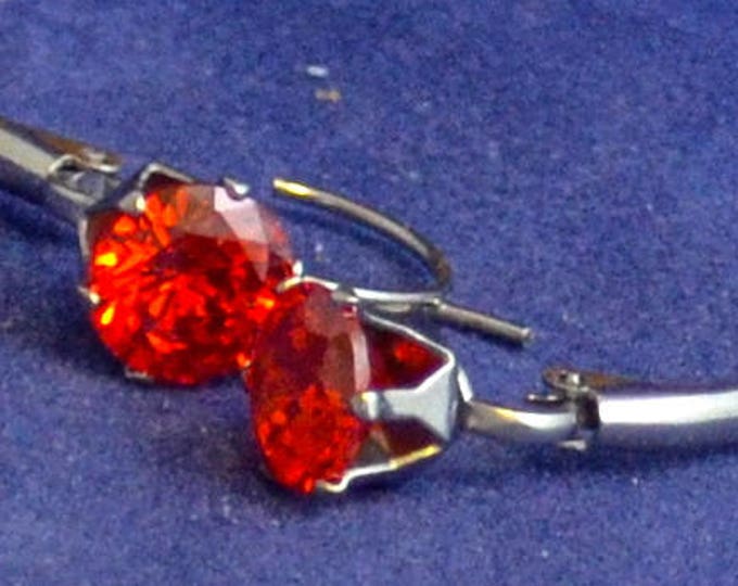 Red Zircon Leverback Earrings, 8mm Round, Natural, Set in Stainless Steel E1062