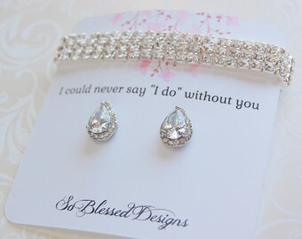 Bridesmaid Jewelry set, bridesmaid jewelry, CZ earrings and bracelet set, crystal earrings, teardrop earrings, bridesmaid bracelet