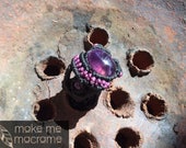 Amethyst Macrame ring, black, purple, Bohemian fashion, boho ring, gift for her, Lifetime guarantee, Free Worldwide Shipping