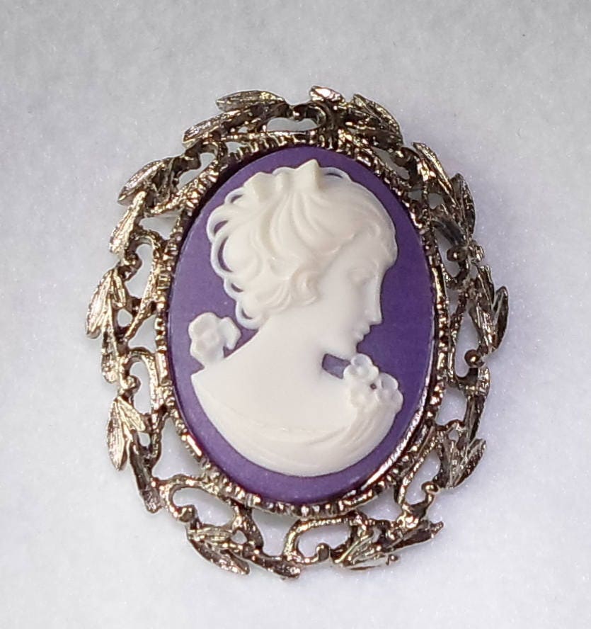 purple cameo brooch