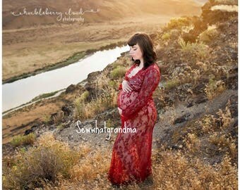 Maternity Styled Gown, Sheer Lace Prop Dress, V Neckline, Empire Waist Lace, Pregnancy Photo Shoot, Bohemian Floor length Red, red, black...