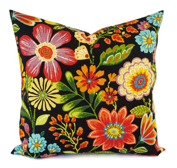 Two OUTDOOR Pillow Covers Black Pillow Cover Floral