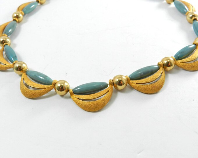 Vintage KRAMER Gold & Blue Beaded Necklace, mid century necklace, Kramer Signed Jewelry Jewellery, Collectible Vintage Fashion, Gift for her