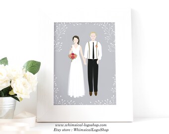 Custom portrait illustration family children baby personalized wedding drawing printable card gift art digital customized mother's day DIY