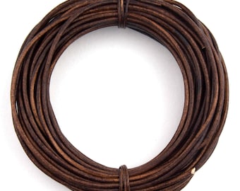 Brown Distressed Natural Dye Round Leather Cord 1.5mm 50 meters (54 yards)