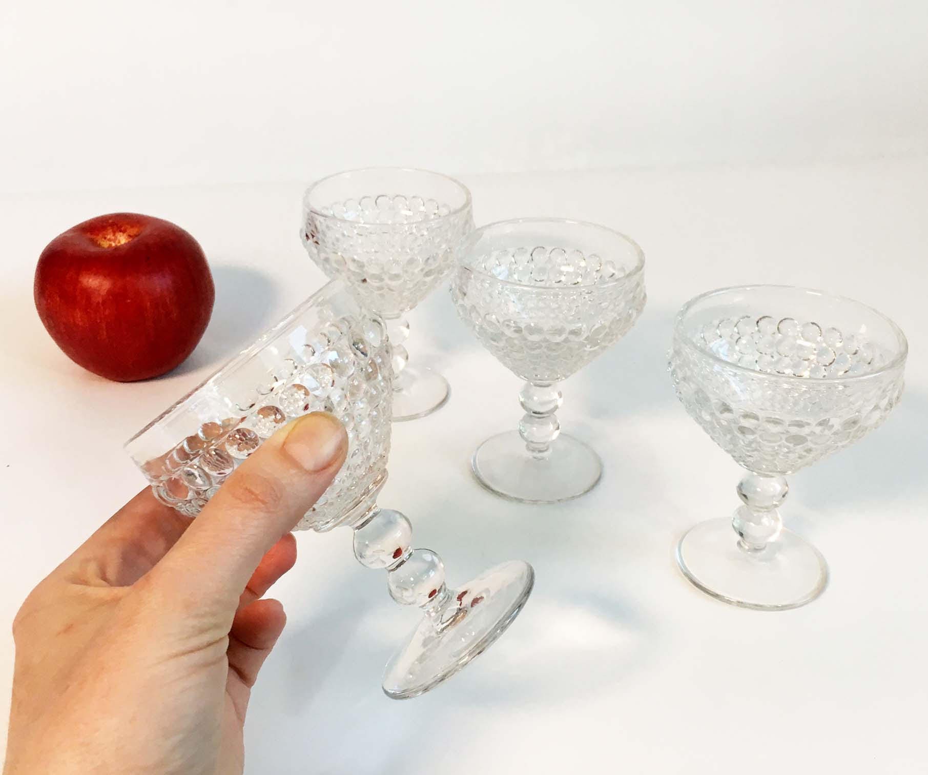 Vintage Clear Glass Dessert Glass or Dish Set of 4 Beaded Stem Bubble