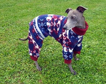 Italian Greyhound Fleece Pajamas/ Christmas Dog Pajamas / Retro Dog Pajamas