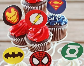 24 Superhero Cupcake Toppers Superhero Party Superhero Favors Party Supplies