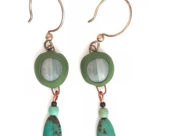Turquoise Bohemian Earrings, Bohemian Dangle Earrings, Turquoise Bead Earrings, Tribal Earrings, Boho Chic Earrings