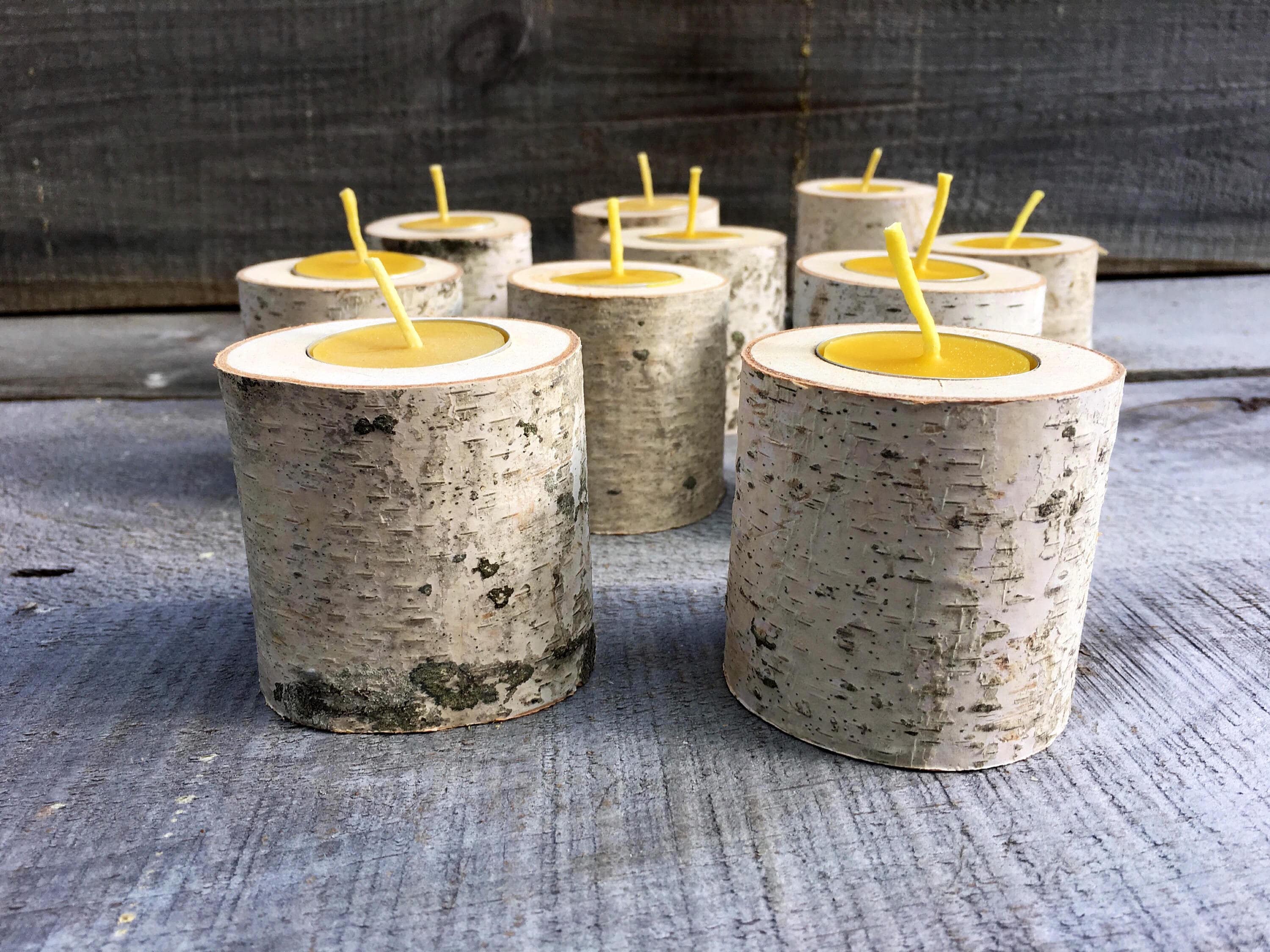 Set of 10 Birch tea light candle holders