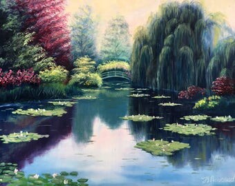 Oil Painting canvas Landscape painting original Impressionism painting 20"x 16" by Nataliia Novosad beautiful garden original