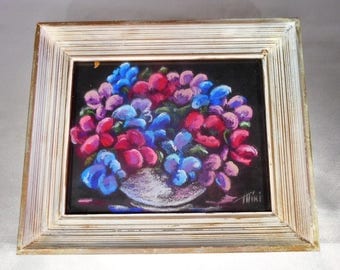 Colored Chalk FLOWERS by MIKI vintage Framed Wall Art