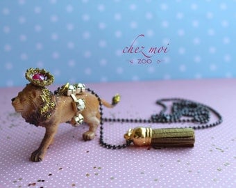 Lion Necklace / Romantic Necklace / Girls Zoo Necklace / Fabric Jewelry / Sweet and Lovely Necklace / Kids Gift / Jewelry