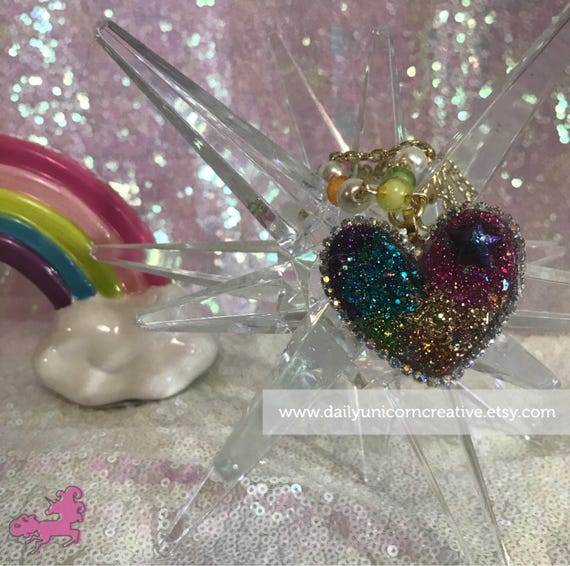 Rainbow Love Statement Fashion Necklace One of a kind