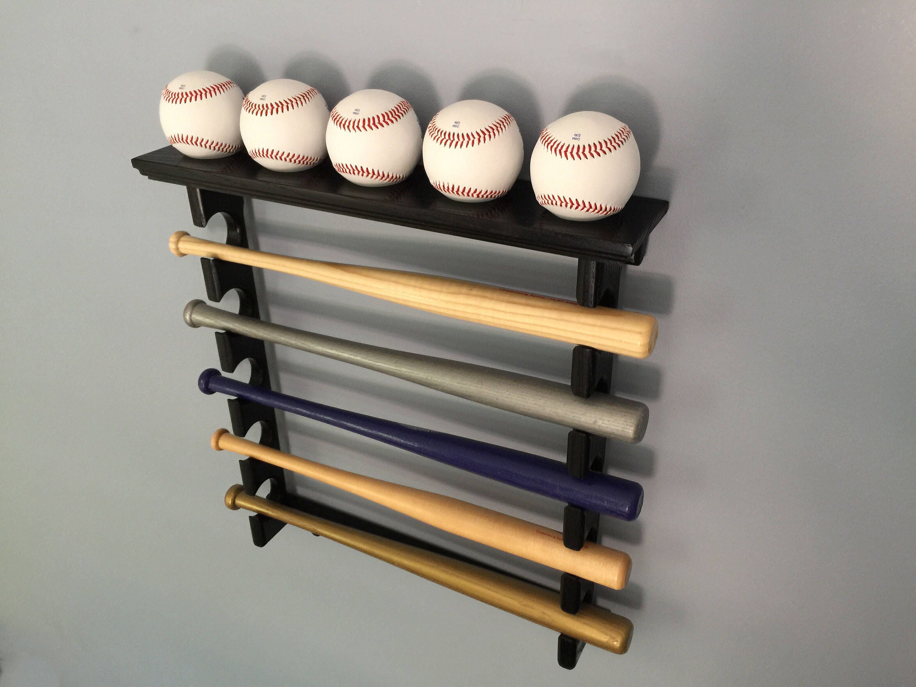 Horizontal Mini Bat Rack with Baseball Shelf black finish