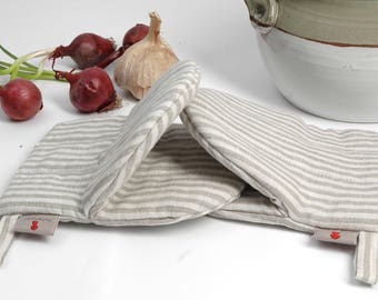 Grey&White striped linen Oven Mitt Pot Holder Potholder Kitchen Gloves Linen potholders Natural potholders Oven Mitts Potholders