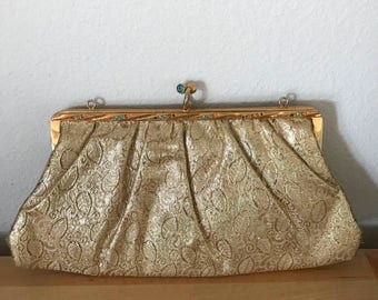 SALE Gold Brocade Clutch with Blue Stones