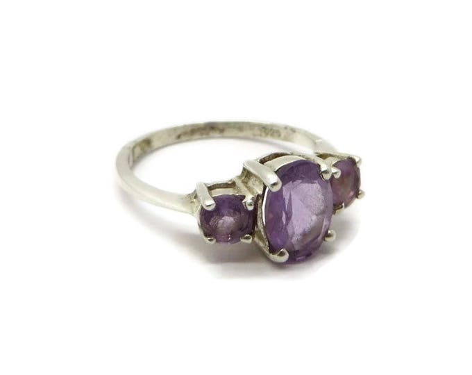 Vintage Faux Amethyst Ring, Sterling Silver Multistone Ring, Purple Gemstone Ring, Size 7