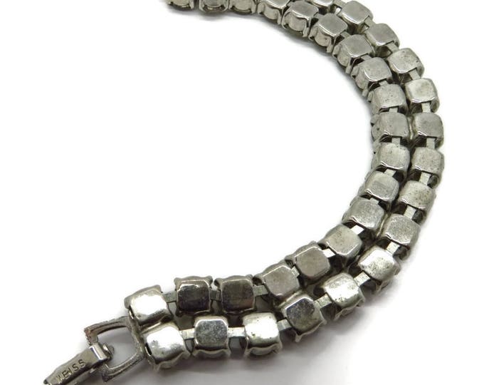 Tennis Bracelet, Rhinestone Bracelet, Vintage Weiss Bracelet - Double Row Rhinestone Silver Tone Bridal Jewelry, Signed Weiss Jewelry